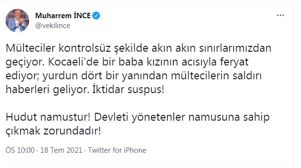 Muharrem İnce’den Mülteci Açıklaması: Hudut Namustur - Resim: 1