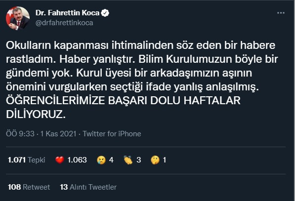 Bakan Koca Okulların Kapanma İhtimali İçin Konuştu - Resim: 1