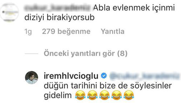 İrem Helvacıoğlu evlenmek için diziyi mi bırakıyor? Takipçisine olay cevap - Resim: 1