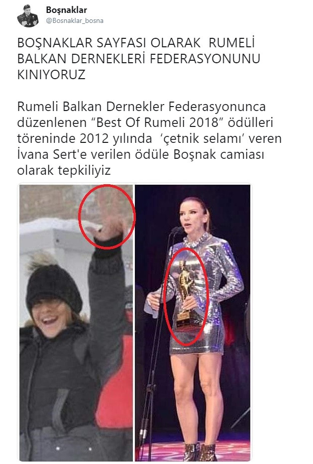 Çetnik selamı yapan Ivana Sert'e verilen ödül Boşnakları kızdırdı - Resim: 1