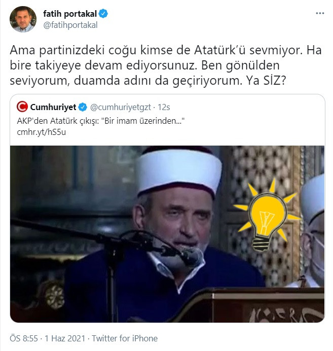 Fatih Portakal'dan AKP'ye Tepki: Çoğunuz Atatürk'ü Sevmiyorsunuz - Resim: 1