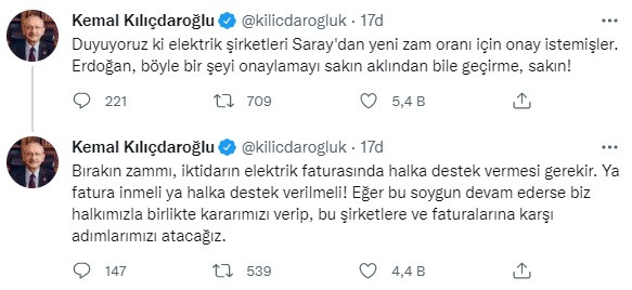 Kılıçdaroğlu'ndan Erdoğan'a Elektrik Zammı Uyarısı: Aklından Bile Geçirme! - Resim: 1