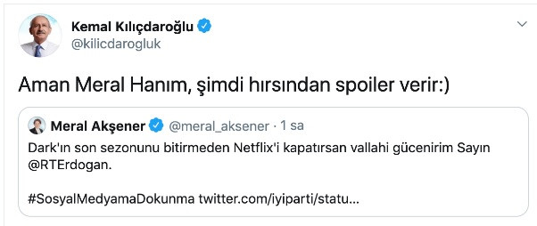 Akşener Dark'ı bitirmeden Netfilix'i kapatma dedi, Kılıçdaroğlu spoiler verir dedi - Resim: 2