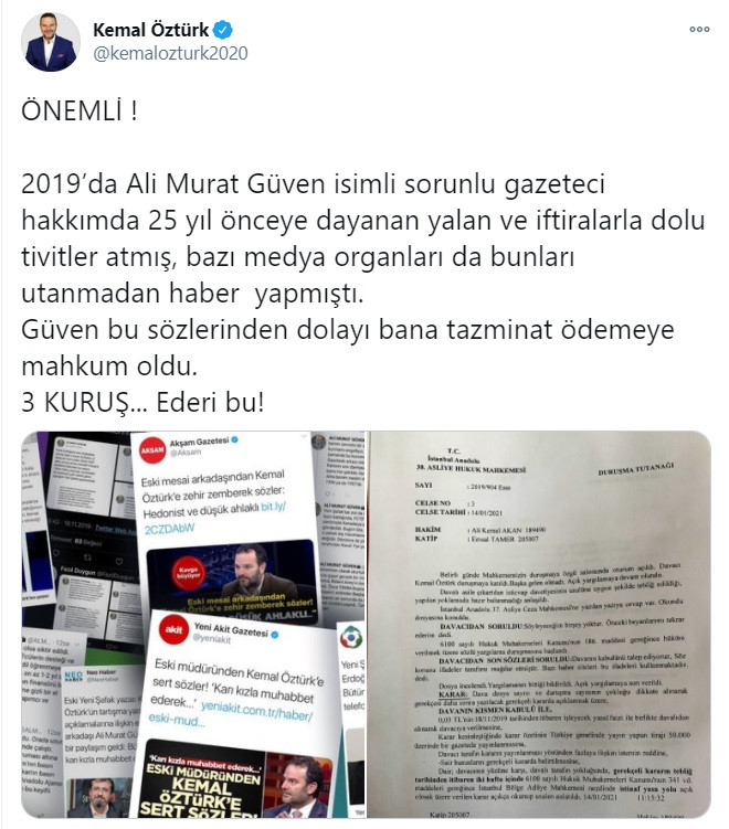 Kemal Öztürk Ali Murat Güven'i 3 Kuruşluk Tazminata Mahkum Ettirdi - Resim: 1