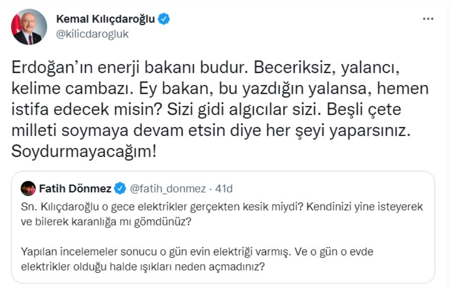 Kılıçdaroğlu Enerji Bakanı Dönmez'e Yazdığın Yalansa İstifa Edecek Misin? - Resim: 1