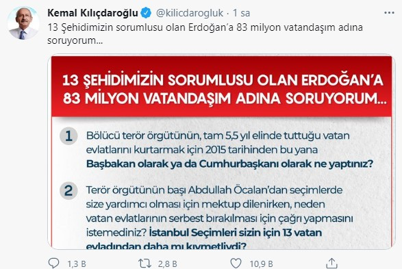 Kılıçdaroğlu: 13 Şehidimizin Sorumlusu Erdoğan'a Soruyorum - Resim: 1