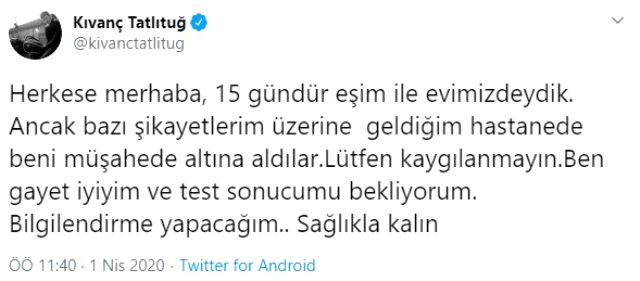 Koronavirüs kaptığı iddia edilen Kıvanç Tatlıtuğ’dan ilk açıklama - Resim: 1