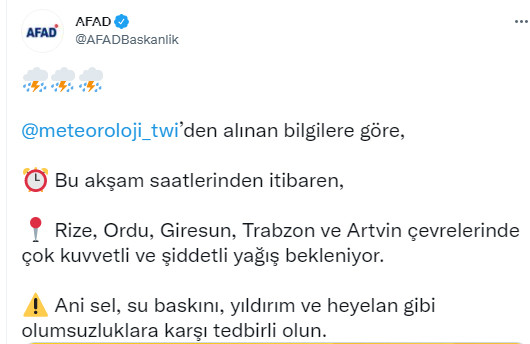 AFAD'dan Şiddetli Yağış Uyarısı: Rize, Ordu, Giresun, Trabzon ve Artvin - Resim: 1