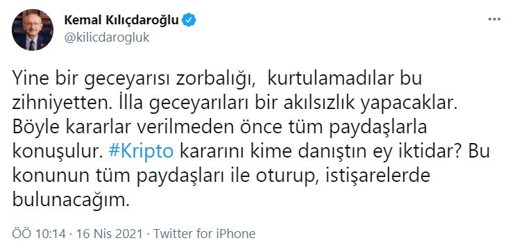 Kılıçdaroğlu'ndan Kripto Para Kararına Tepki: Yine Gece Yarısı Zorbalığı - Resim: 1