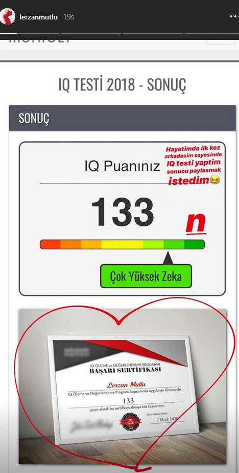 Lerzan Mutlu IQ testinin sonucunu paylaştı: Çok yüksek zeka - Resim: 1