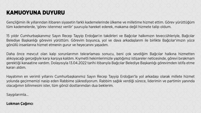 Son Dakika- AKP'li Belediye Başkanı Lokman Çağrıcı İstifa Etti - Resim: 1