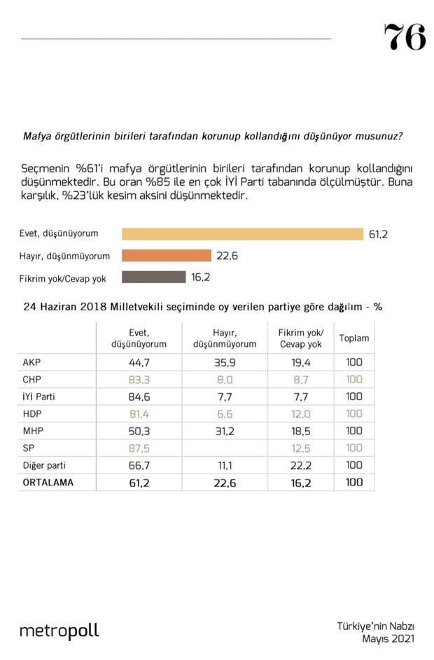 AKP Seçmeninin Yüzde 44’ü Mafya Örgütlerinin Korunup Kollandığını Düşünüyor - Resim: 2