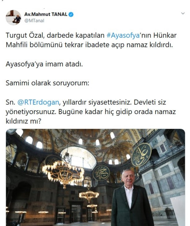 CHP'li Tanal'dan Erdoğan'a namaz sorusu: Bugüne kadar hiç gidip orada namaz kıldınız mı? - Resim: 1