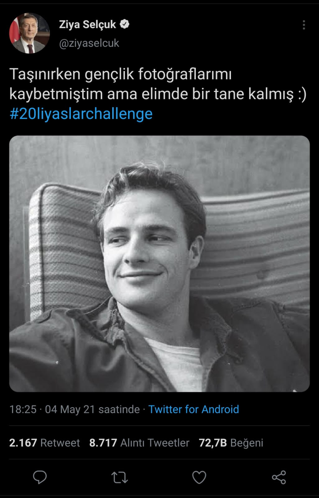 Ziya Selçuk'tan Marlon Brando Paylaşımı: #20liyaşlarchallenge - Resim: 1
