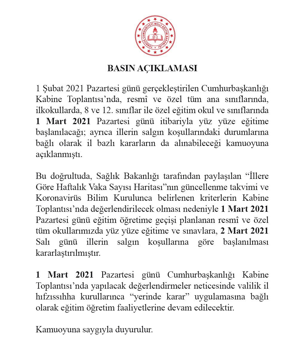 MEB'den Yeni Yüz Yüze Eğitim Açıklaması - Resim: 1