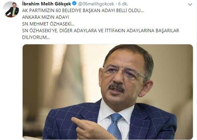 Melih Gökçek'ten dikkat çeken Mehmet Özhaseki paylaşımı! - Resim: 1