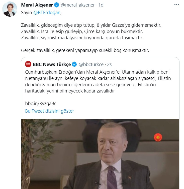 Akşener'den Erdoğan'a: Zavallılık, İsrail'e Gürleyip Çin'e Boyun Bükmektir - Resim: 1