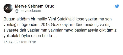 Yeni Şafak yazarı Merve Şebnem Oruç nasıl kovuldu? - Resim: 1