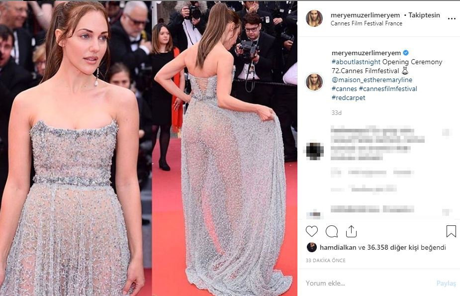 Meryem Uzerli’nin 72. Cannes Film Festivali’nde giydiği elbiseden poposu görününce ortalık karıştı - Resim: 1