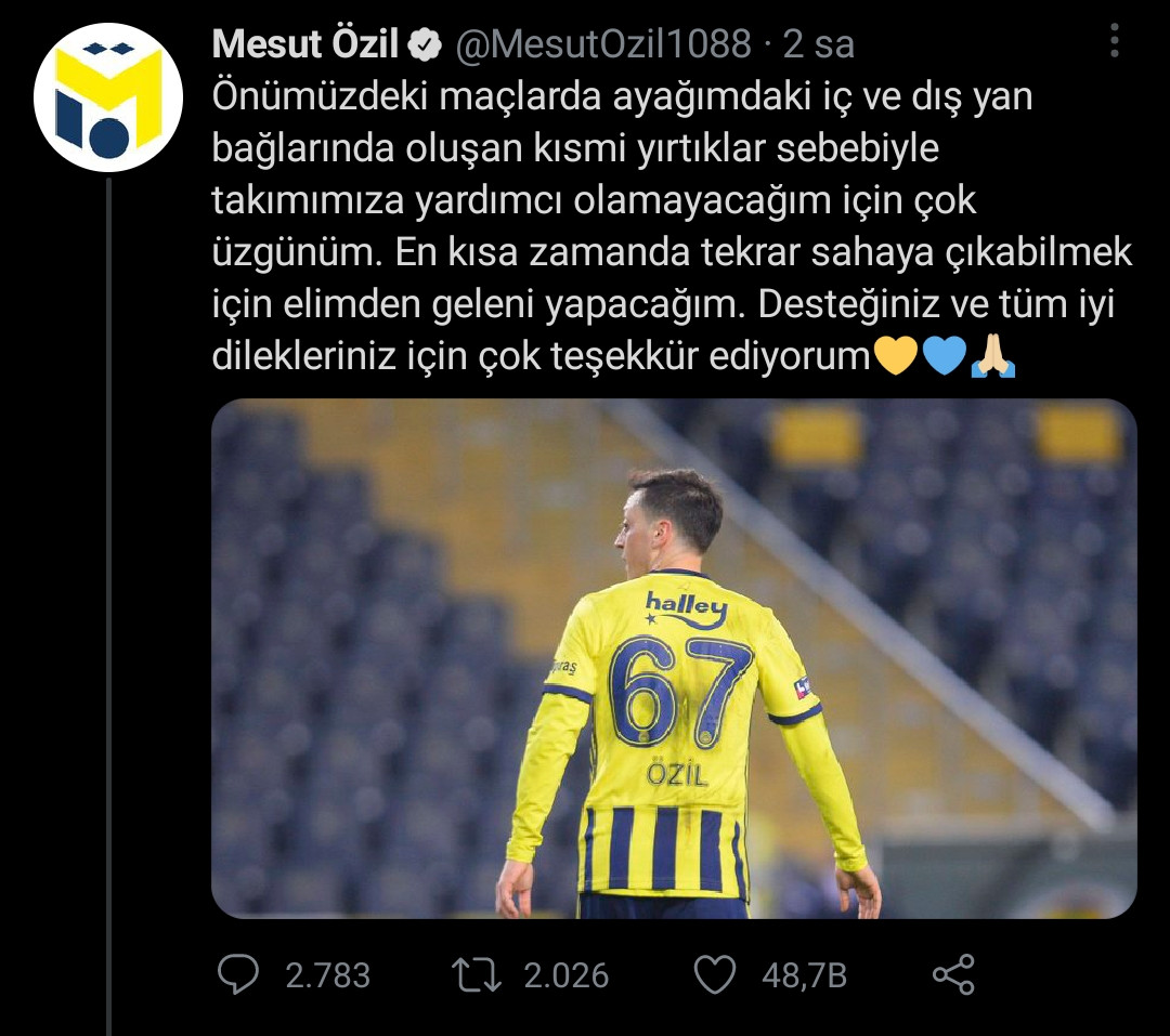 Mesut Özil'den Sakatlık Paylaşımı: En Kısa Zamanda Döneceğim - Resim: 1