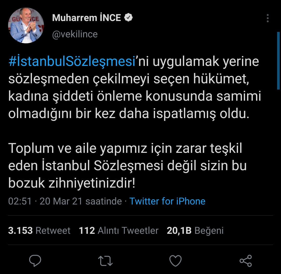 İnce'den İstanbul Sözleşmesi Tepkisi: Zararlı Olan Bozuk Zihniyetinizdir! - Resim: 1