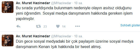 Kenan Işık tweeti danışmanı işinden etti - Resim: 1