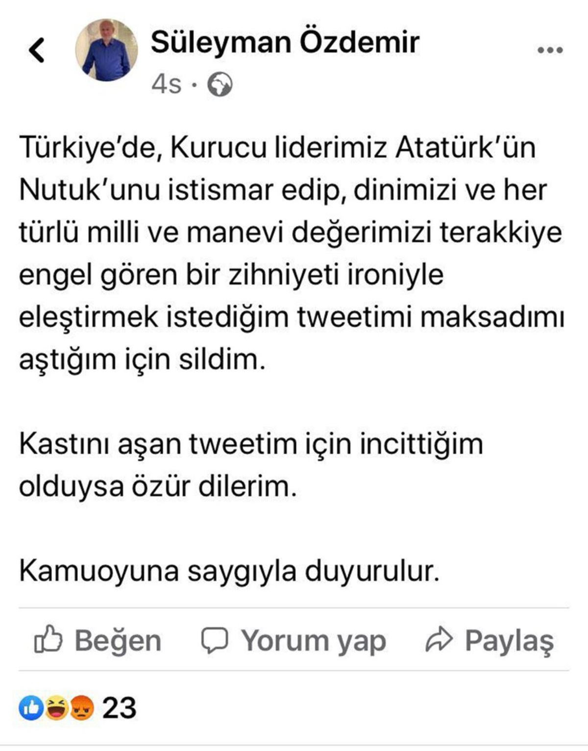 Nutuk Paylaşımı Tepki Çeken AKP’li Başkan: İncittiğim Olduysa Özür Dilerim - Resim: 1