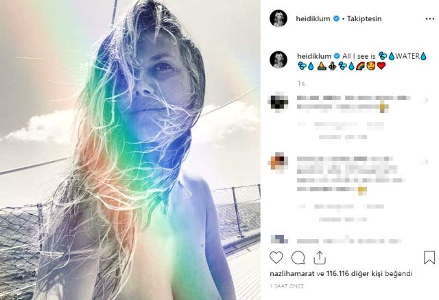 Heidi Klum'un üstsüz paylaşımında göğüsleri gözüktü! - Resim: 1