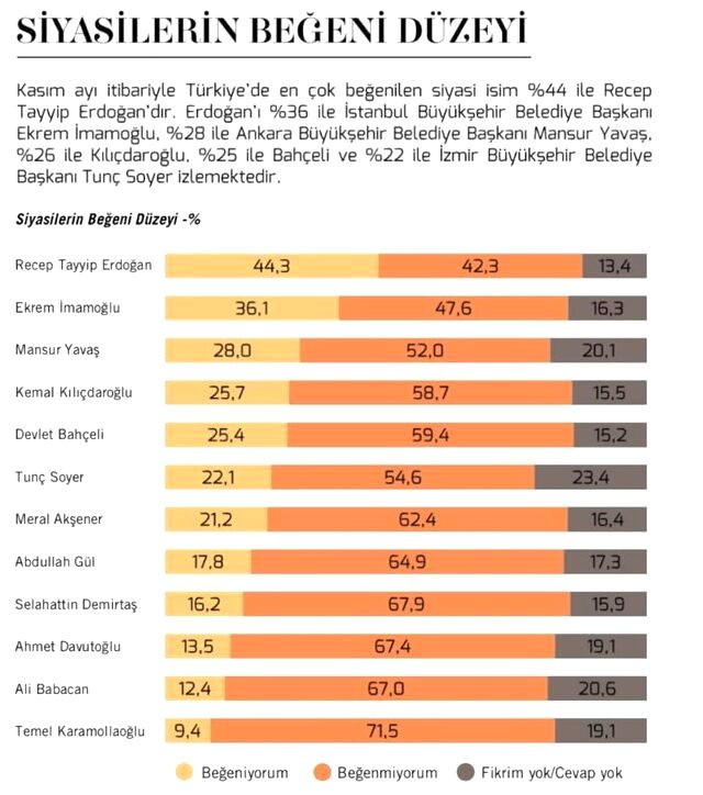 Son ankete göre en beğenilen siyasetçi Erdoğan, ikinci sırada İmamoğlu var - Resim: 1