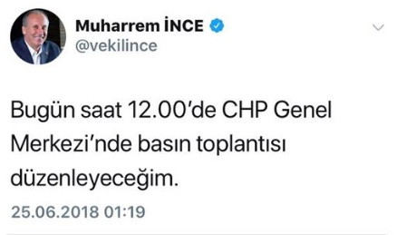 Muharrem İnce basın açıklamasını Twitter'dan duyurdu - Resim: 1