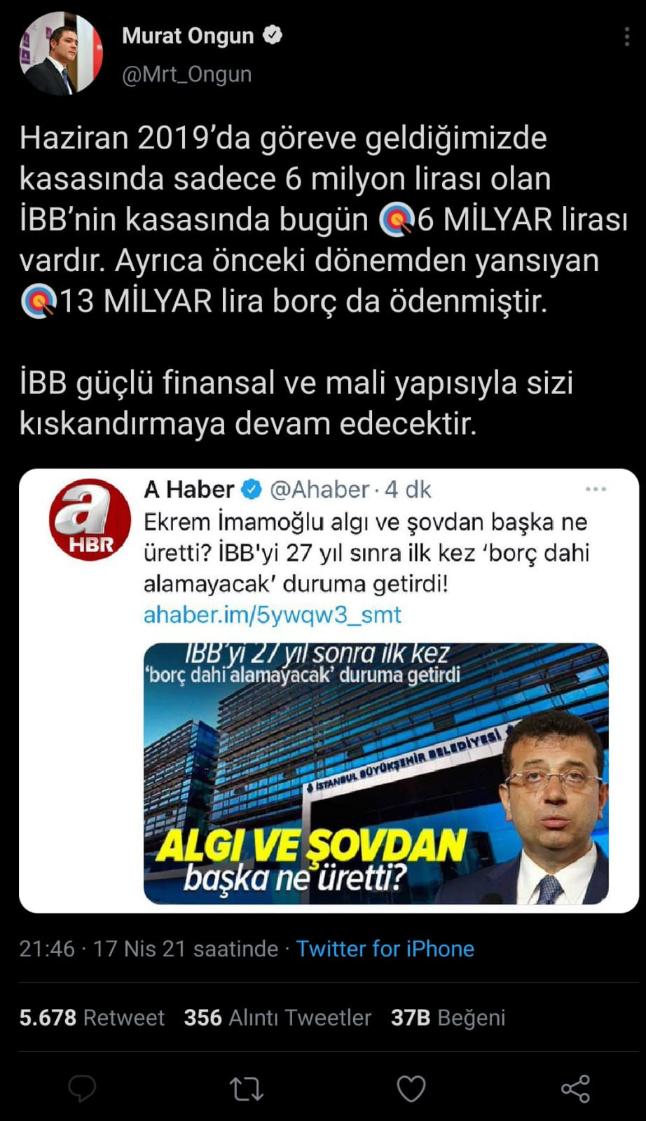 İBB'den A Haber'e: Kıskanmaya Devam Edin - Resim: 1