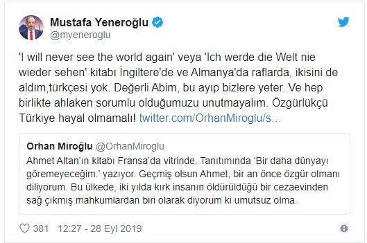 AK Partili Miroğlu ve Yeneroğlu'ndan Ahmet Altan mesajları: Bu ayıp bize yeter - Resim: 2