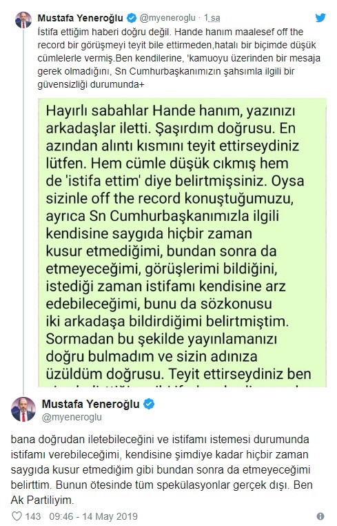 AKP'li Mustafa Yeneroğlu'ndan Hande Fırat'a istifa yalanlaması - Resim: 1