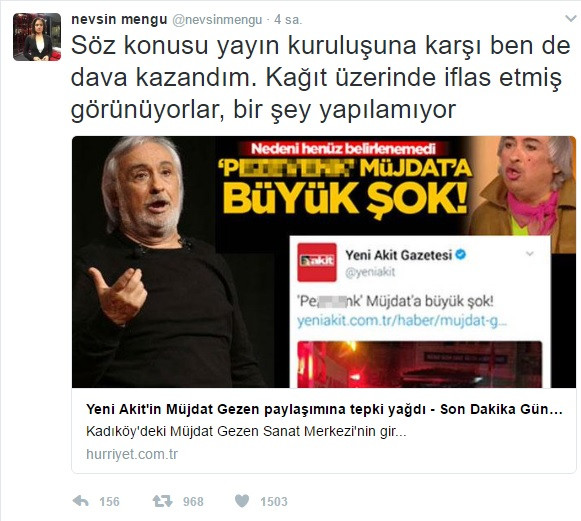 Nevşin Mengü'den Yeni Akit'in pezevenk başlığına sert tepki - Resim: 1