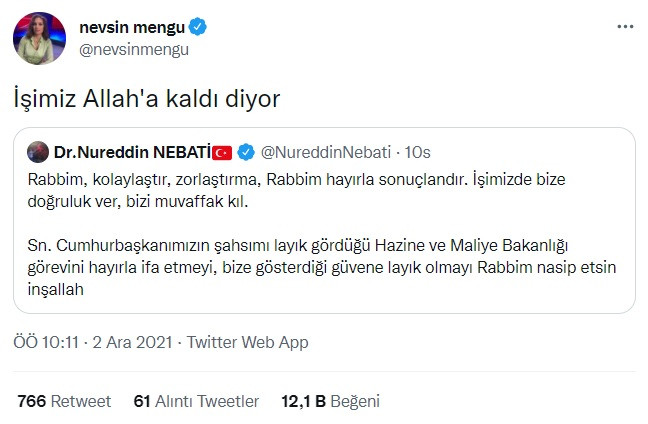 Nevşin Mengü'den Nebati'ye Hoşgeldin Mesajı: İşimiz Allah'a Kaldı Diyor - Resim: 1