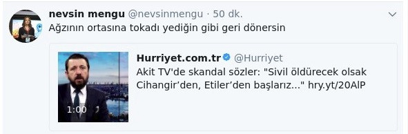 Nevşin Mengü ve İsmail Saymaz’dan Akit sunucusuna sert tepki: Dangalak, ağzının ortasına.. - Resim: 2