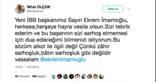 Nihal Olçok'tan Ekrem İmamoğlu’na tebrik - Resim: 1