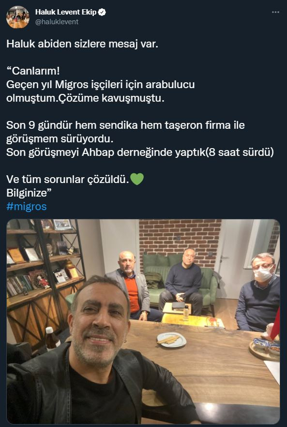 Haluk Levent Duyurdu: Migros ve İşçiler Arasındaki Anlaşmazlık Son Buldu - Resim: 1