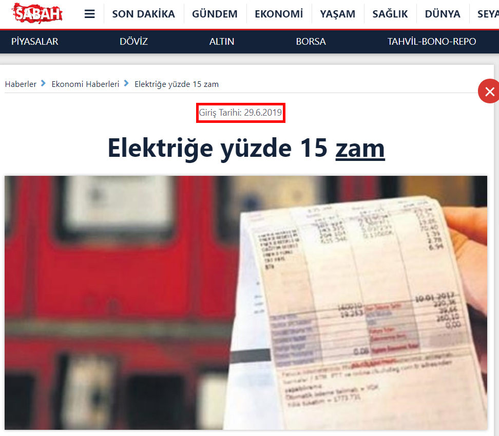 Yandaş Sabah En Son 2019'da Elektriğe Zam Haberi Girmiş - Resim: 1