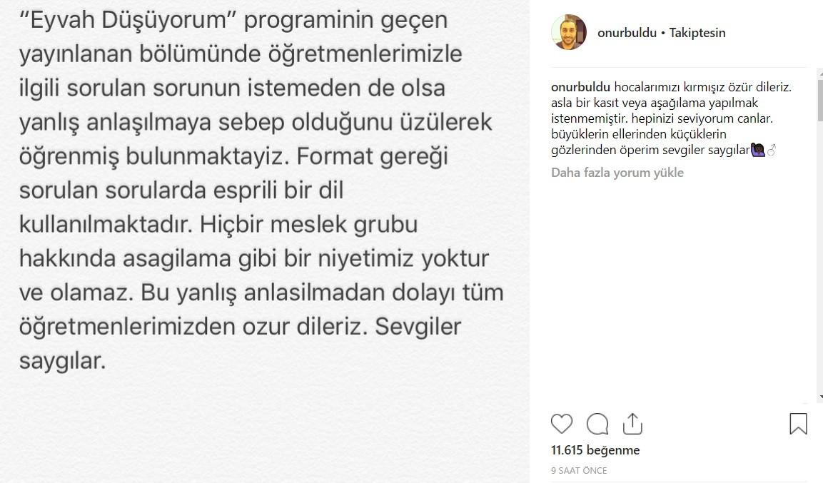 Onur Buldu öğretmen sorusu için özür diledi - Resim: 2