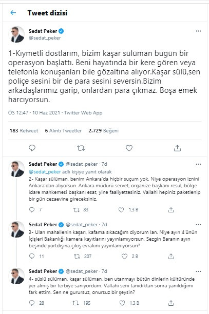 Sedat Peker, Soylu'nun Operasyon Başlattığını İddia Etti: Niye Yayınlamıyorsun? - Resim: 1