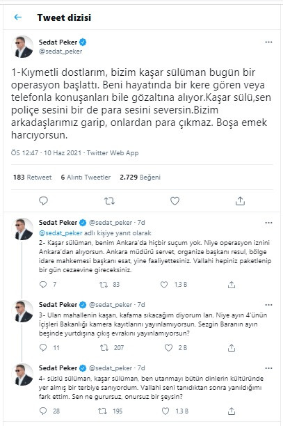 Sedat Peker, Soylu'nun Operasyon Başlattığını İddia Etti: Niye Yayınlamıyorsun?
