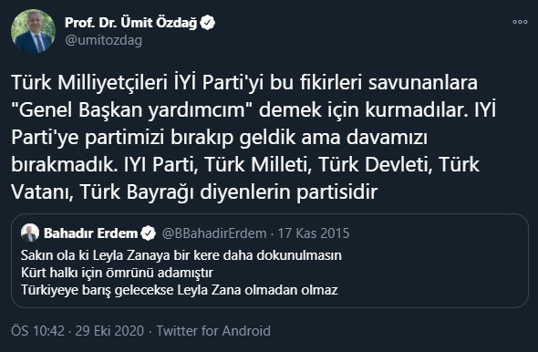 Bahadır Erdem'in Leyla Zana ve FETÖ mesajları İYİ Parti'yi sarstı - Resim: 2