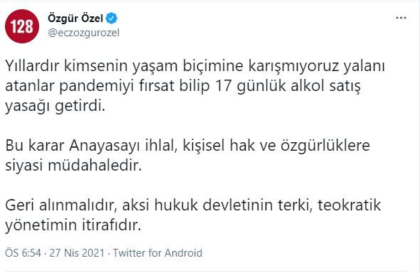 Özgür Özel: Alkol Satış Yasağı Geri Alınmalı, Aksi Teokratik Yönetimin İtirafıdır - Resim: 1