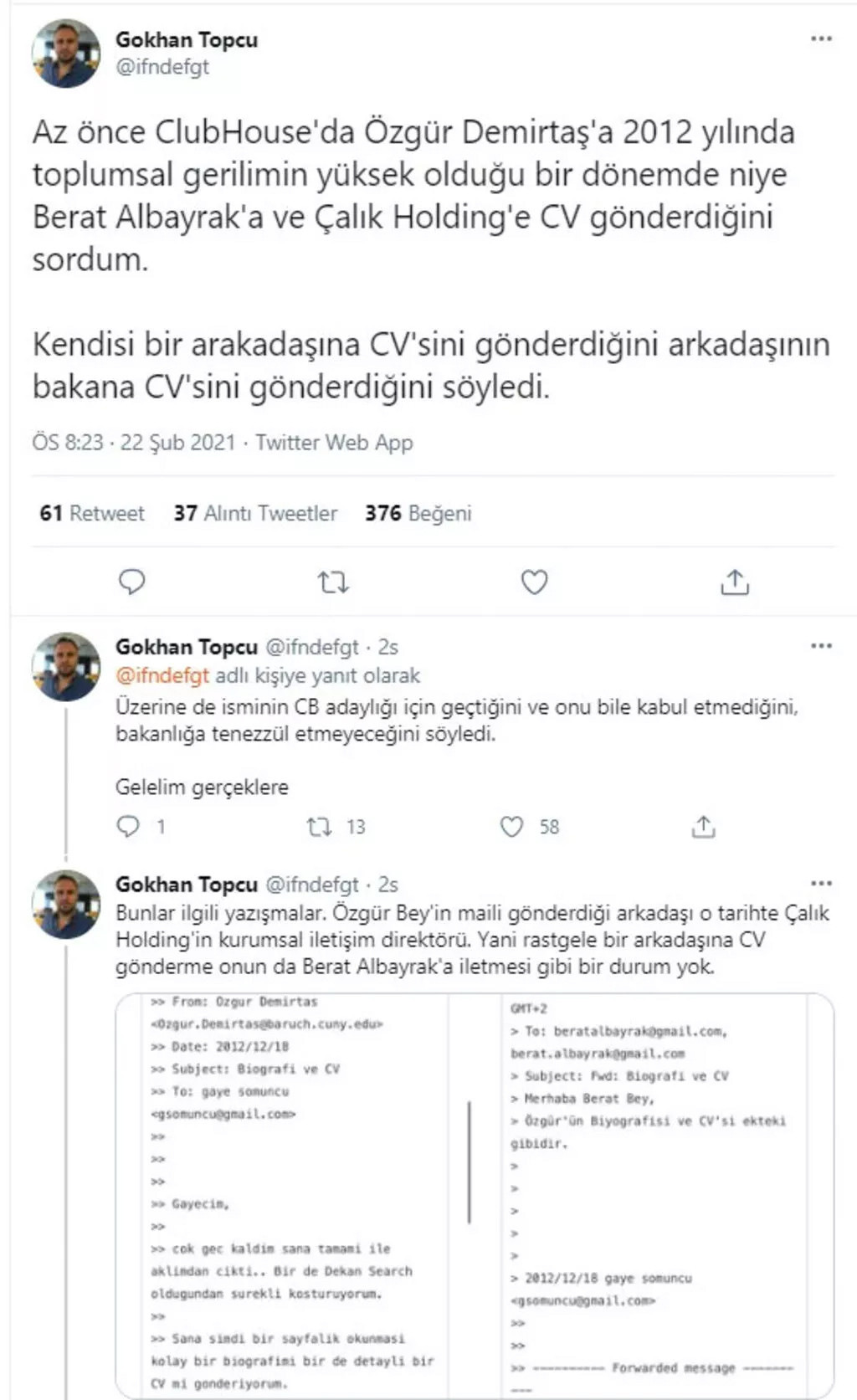 Özgür Demirtaş Berat Albayrak'a CV mi Gönderdi? - Resim: 1