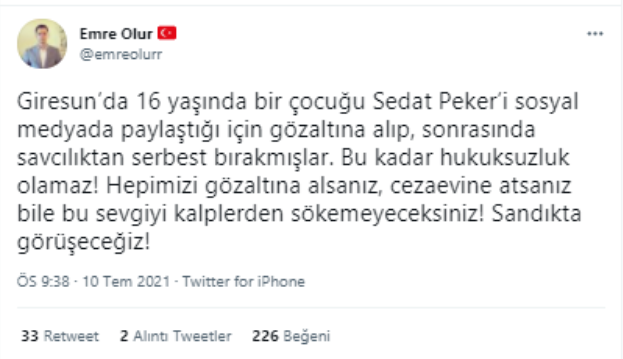 Sedat Peker Paylaşımı Yapan 16 Yaşındaki Genç Gözaltına Alındı - Resim: 1