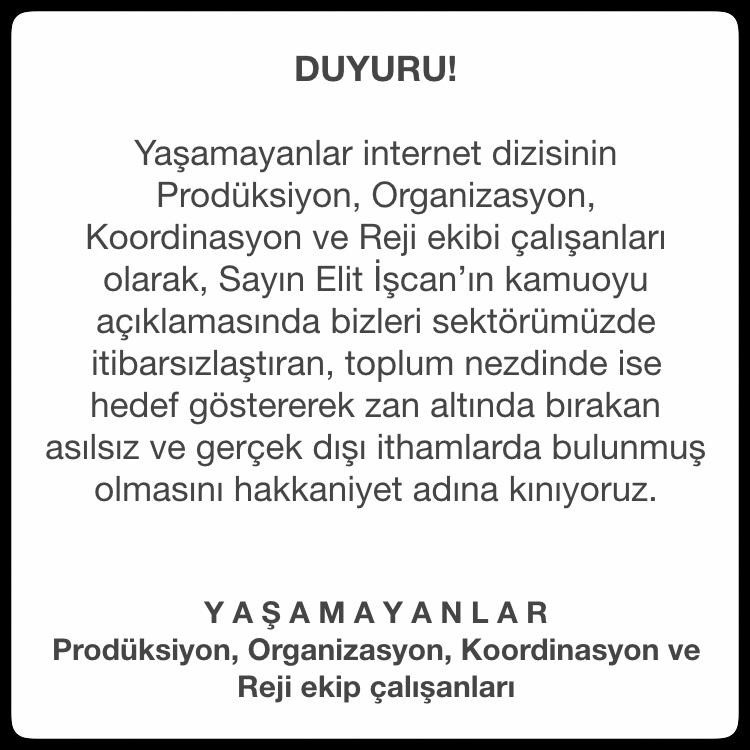 Yaşamayanlar dizisi ekibinden Elit İşcan'a tepki - Resim: 1