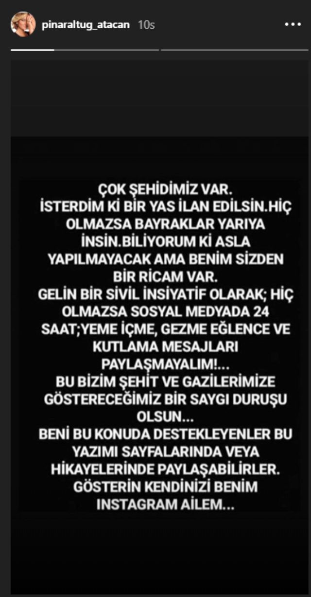 Pınar Altuğ'dan takipçilerine çağrı: Yeme, içme, kutlama paylaşımları yapmayalım - Resim: 1