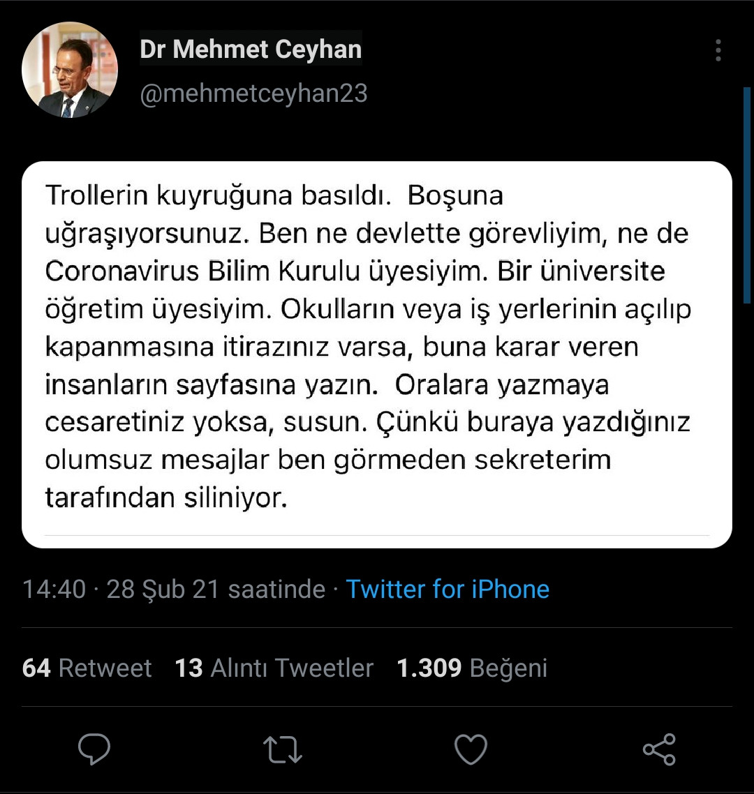 Prof. Dr. Mehmet Ceyhan: Trollerin Kuyruğuna Basıldı, Boşuna Uğraşıyorsunuz - Resim: 1