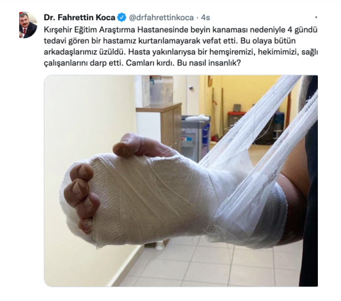 Bakan Koca'dan Sağlık Çalışanına Şiddete Sert Tepki: Bu Nasıl İnsanlık? - Resim: 1